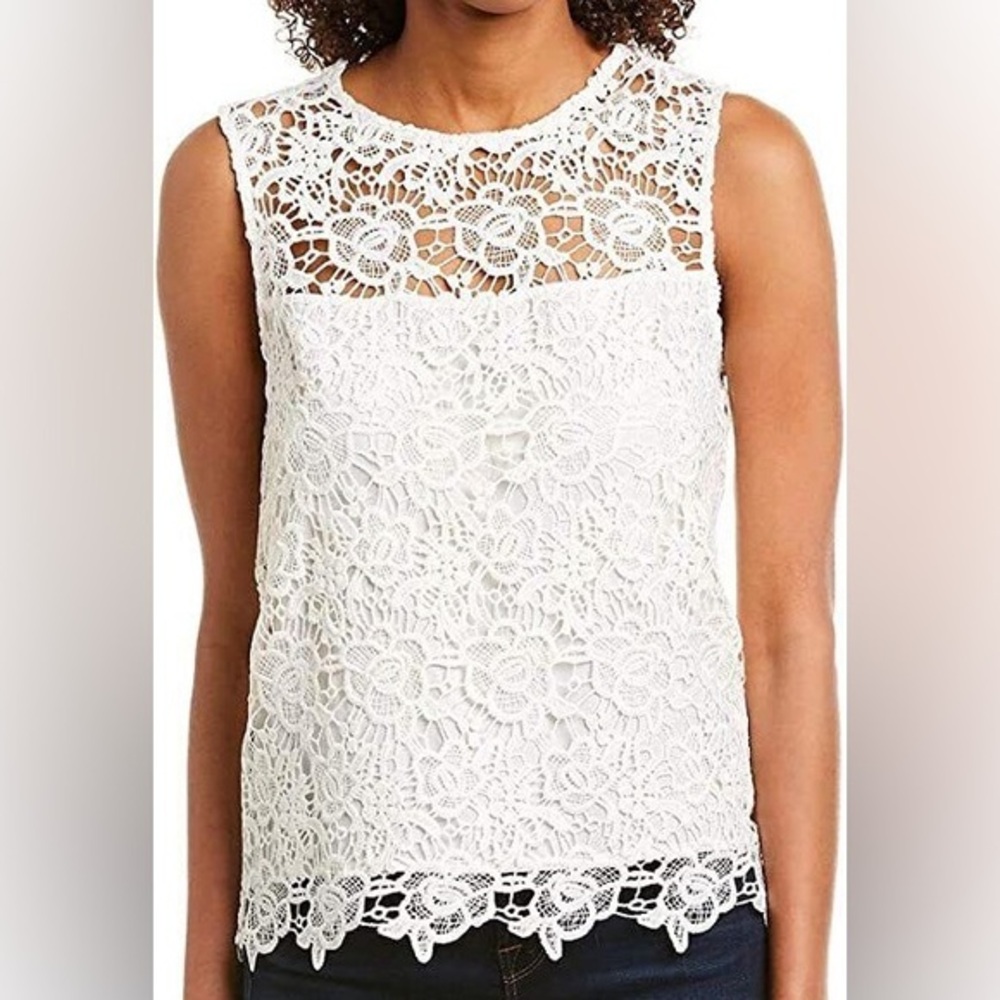 NWOT‎ Nanette Lepore Fanciful Women SmallSleeveless White Lace Top